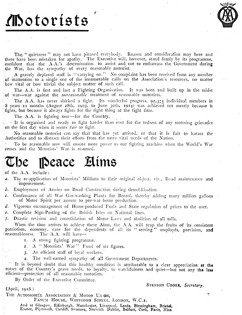 The Automobile Association - AA 1918 Advert                      