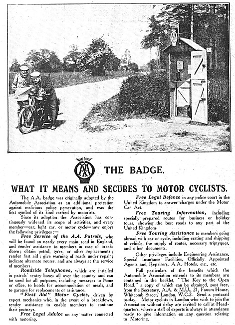 The Automobile Association - AA 1919 Advert                      