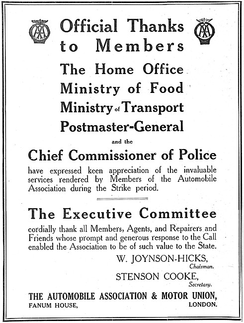 The Automobile Association - The A.A. In 1919 Joynson-Hicks      