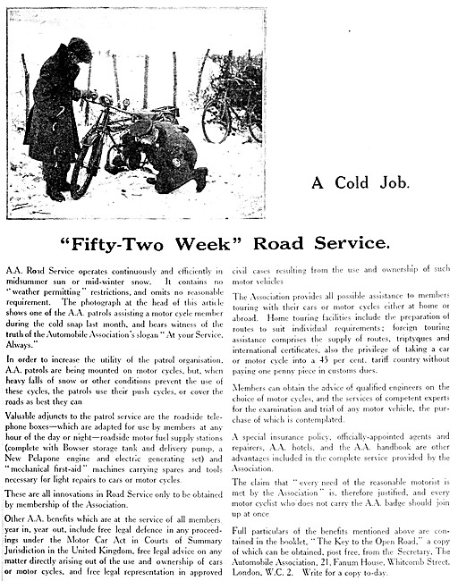The Automobile Association - 1921 A.A. Advert                    