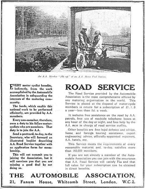 The Automobile Association - A.A. AA  Roadside Service 1922      