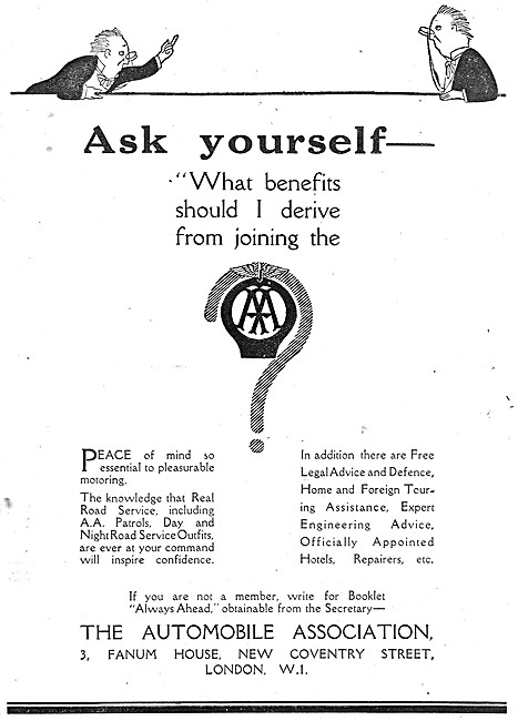 The Automobile Association - AA 1926 Advert                      