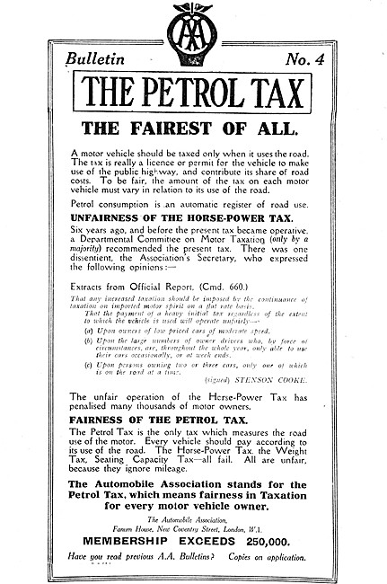 The Automobile Association - AA - AA Petrrol Tax Campaign 1926   