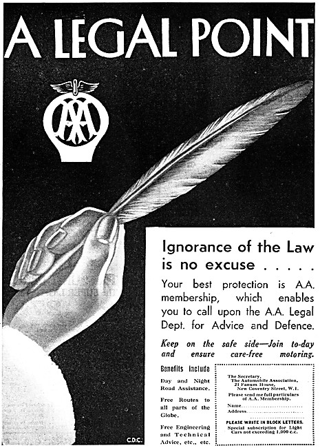 The Automobile Association - AA 1932 Advert                      