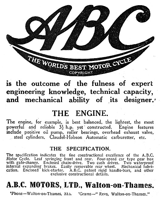 ABC Motor Cycles - 1916 ABC 3 1/2 hp Motor Cycle                 