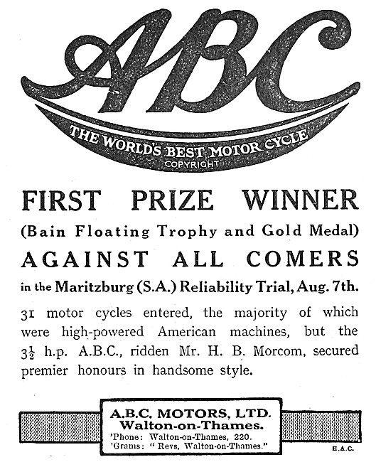 ABC Motor Cycles - 1916 ABC 3 1/2 hp Motor Cycle                 