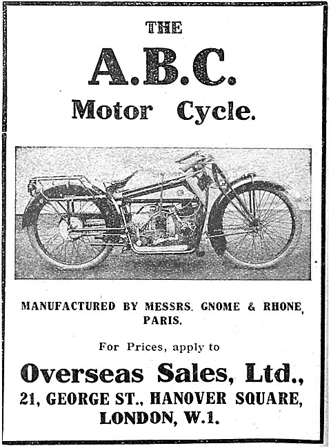 1921 A.B.C. Motor Cycle - Gnome & Rhone - Overseas Sales Ltd     