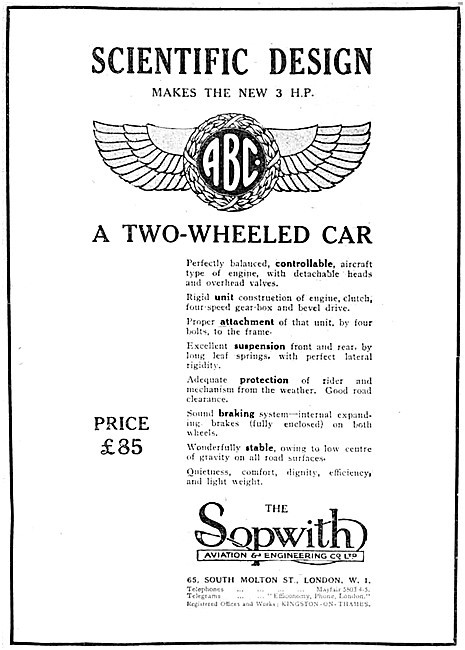 1919 Sopwith ABC Motor Cycles                                    