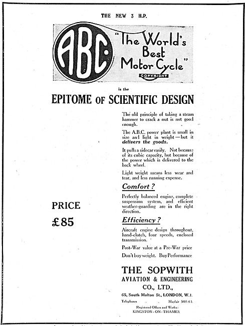 1919 3hp ABC Motor Cycle                                         