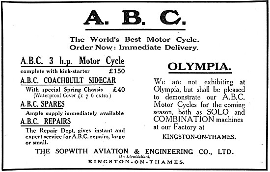 ABC Motor Cycles, Engines  & Sidecars 1920                       