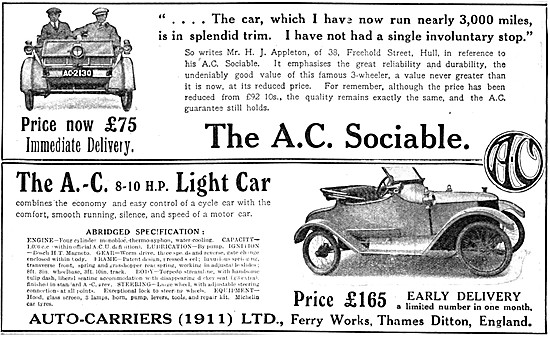 The A.C. Sociable 8-10 hp Light Car - 1913 AC Cars               