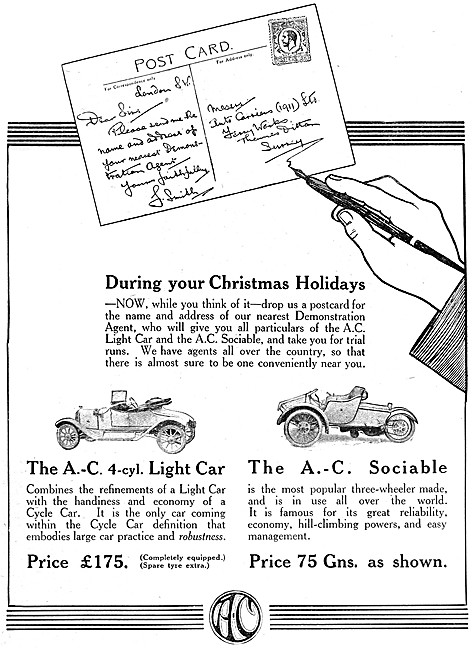 A.C. Cars. The 1913 A.C.Sociable Three-Wheeler Car               