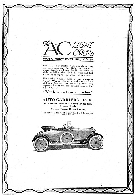 A.C. Cars  - AC Light Cars 1921  Auto-Carriers                   