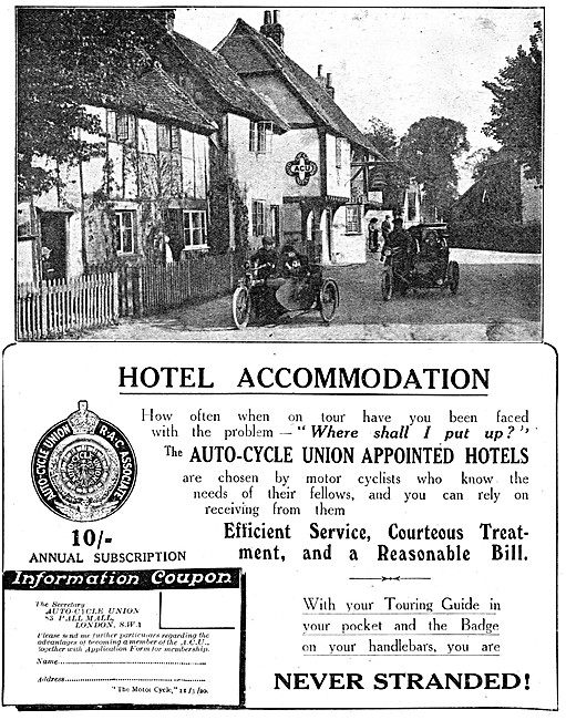 A.C.U. & R.A.C.  Auto-Cycle Union Member Benefits Advert 1920 -  