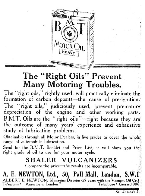 BMT Motor Oils - Shaler Vulcanizers                              