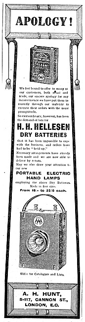 A.H.Hunt - Hellesen Dry Batteries                                