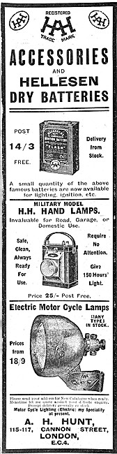 A.H.Hunt - HH Motor Cycle Lamps -A.H.Hunt Electrical Accessories 