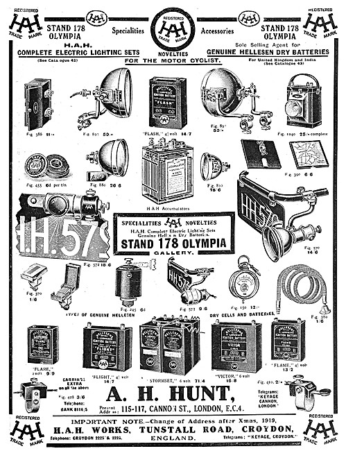 A.H.Hunt Motor Cycle Lighting Sets & Accessories                 