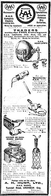 A.H.Hunt Motorcycle Lighting Sets & Electrical Accessories 1921  