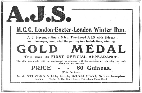 1912 5 HP AJS Motor Cycle Advert                                 