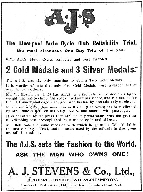 1913 AJS Motor Cycles Advert                                     