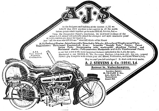 1915 AJS 6 hp Motor Cycle Combination                            