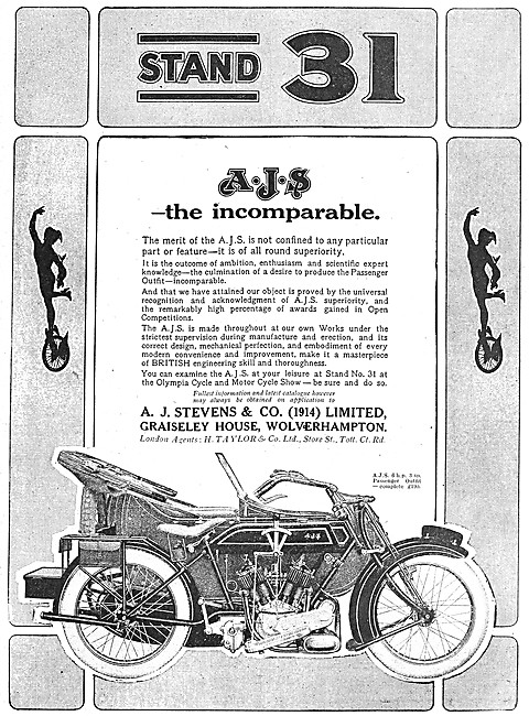 A.J.S. 6 hp Motor Cycles Combination  1919                       