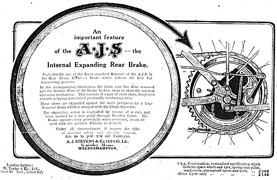 1920 AJS Motor Cycle Advert Showing Internal Expanding Rear Brake