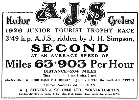 1926 AJS 3.49 hp Motor Cycle                                     