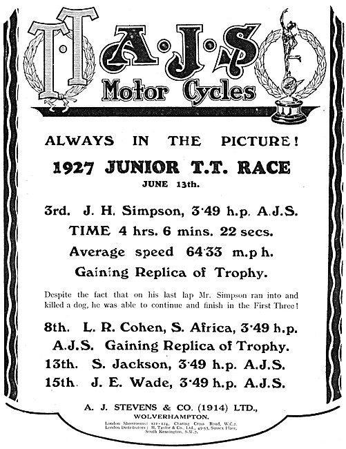 1927 AJS 3.49 hp Motor Cycle                                     