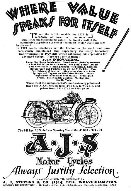 1928 AJS Model M4 de Luxe Sporting Motor Cycle                   