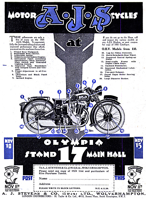 1930 AJS OHV Motor Cycles                                        