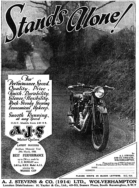 1930 AJS OHV  Motor Cycles                                       