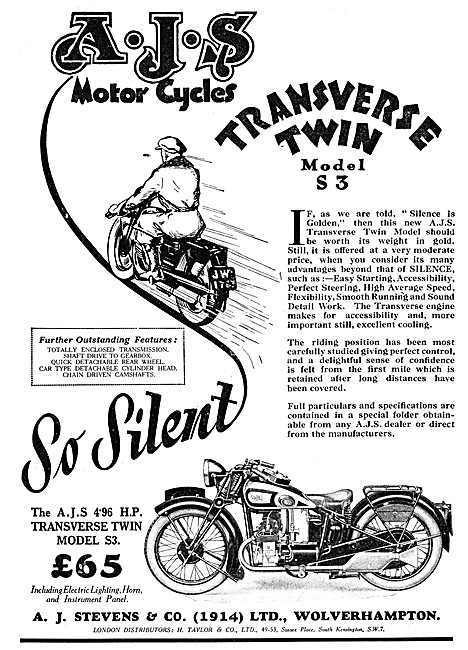1931 AJS Transverse Twin Model S3 Advert                         