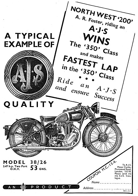 1938 AJS Model 38 / 26 Motor Cycle                               