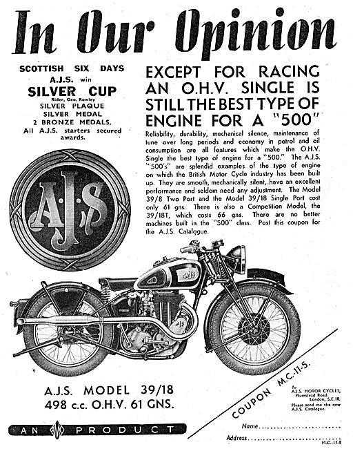 AJS Motor Cycles - AJS Model 39/18 500 cc                        
