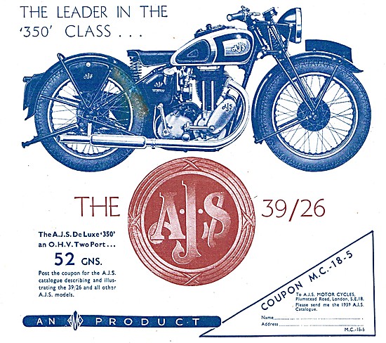 AJS Motor Cycles - AJS MOdel 39/26 350 cc                        