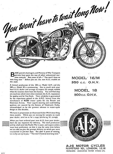 AJS Model 16/M - AJS Model 18 - AMC - Associated Motor Cycles    