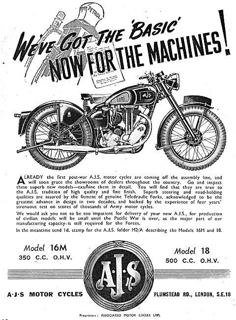 AJS Model 16M  - AJS Model 18- AMC - Associated Motor Cycles     