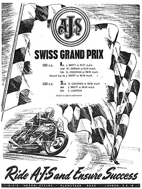 AJS Motor Cycle Racing Wins 1952                                 