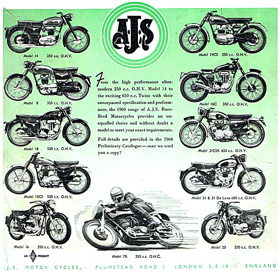 AJS Motor Cycle Models Range For 1959                            