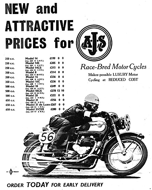 AJS Motor Cycles 1961 Models & Prices                            