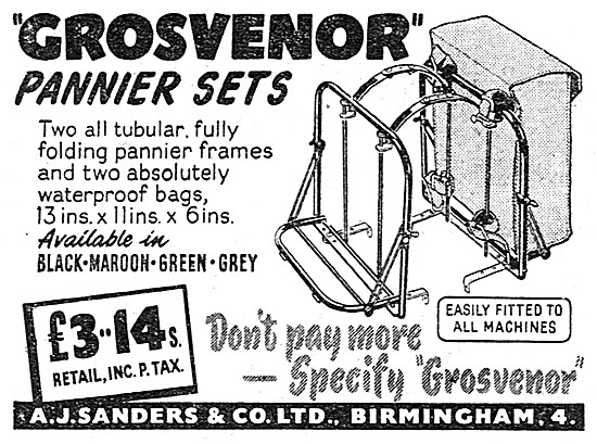 Sanders Grosvenor Motor Cycle Pannier Sets 1950 Advert           