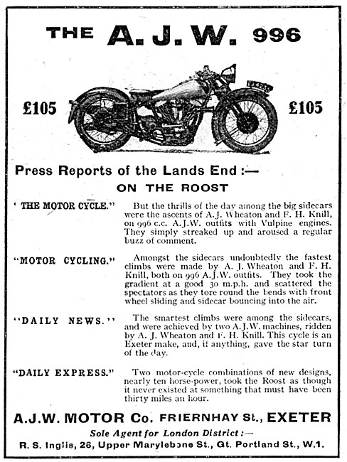 1927 A.J.W. 996 Motor Cycle                                      
