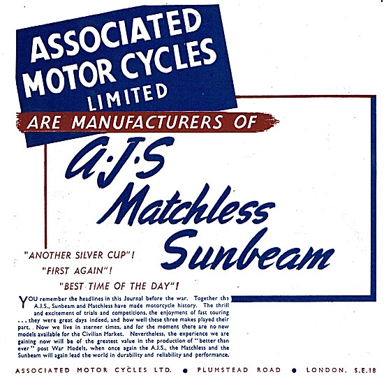 Associated Motor Cycle. AMC Motorcycles - AJS Matchless & Sunbeam
