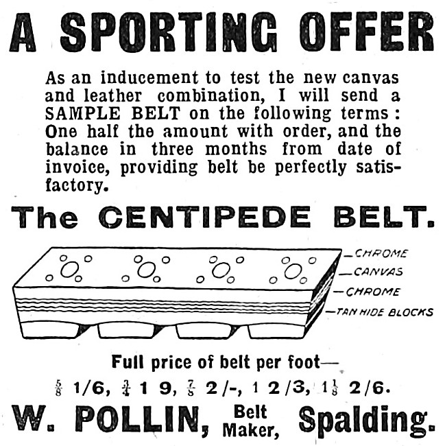 W.Pollin Centipede Motor Cycle Drive Belt 1908                   