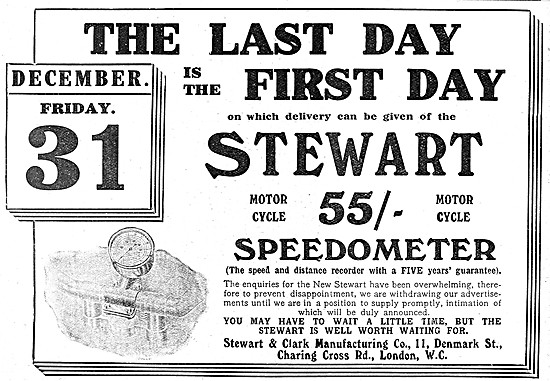 Stewart & Clark Motor Cycle Speedometer  - Stewart Speedometer   
