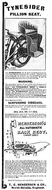 Tynesider Pillion Seat - Hendersons All-Automatic Back rest      