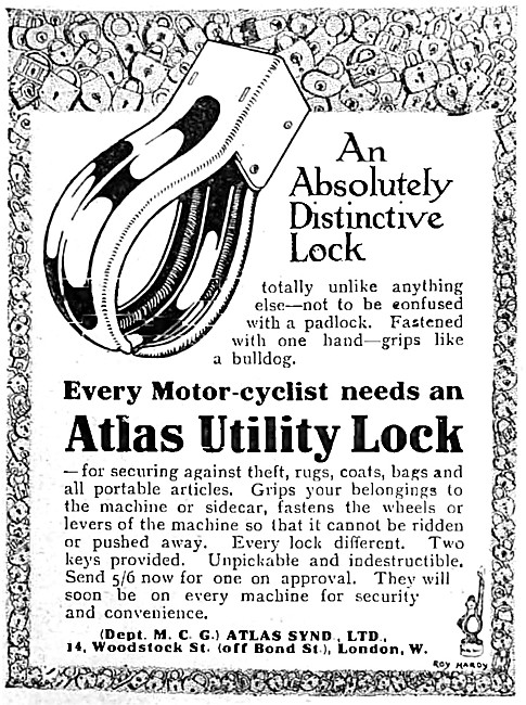 Atlas Utility Anti-Theft Security Lock For Motor Cycles 1914     