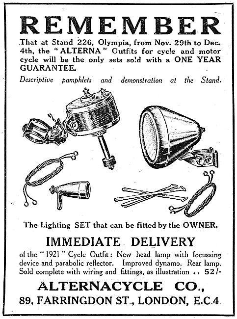 Alternacycle Motor Cycle Electric Lighting Set  1920             